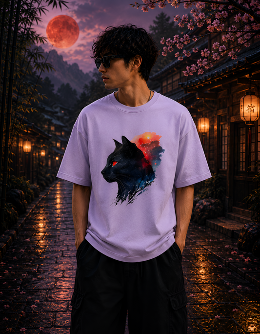Cosmic Cat Graphic Unisex Oversized Terry T-Shirt