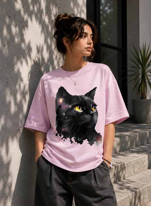Galaxy Black Cat Unisex Oversized Standard T-Shirt