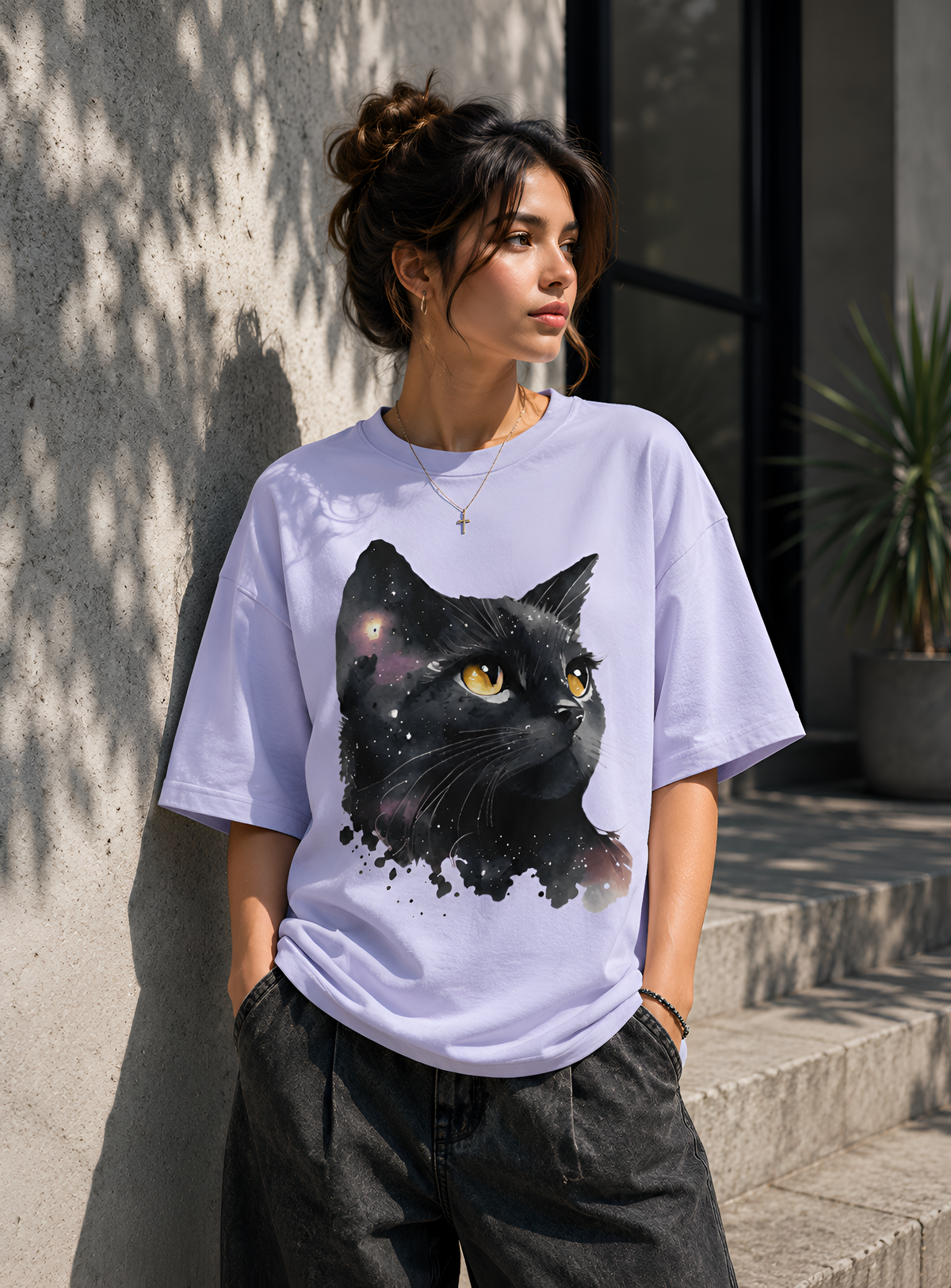 Galaxy Black Cat Unisex Oversized Standard T-Shirt