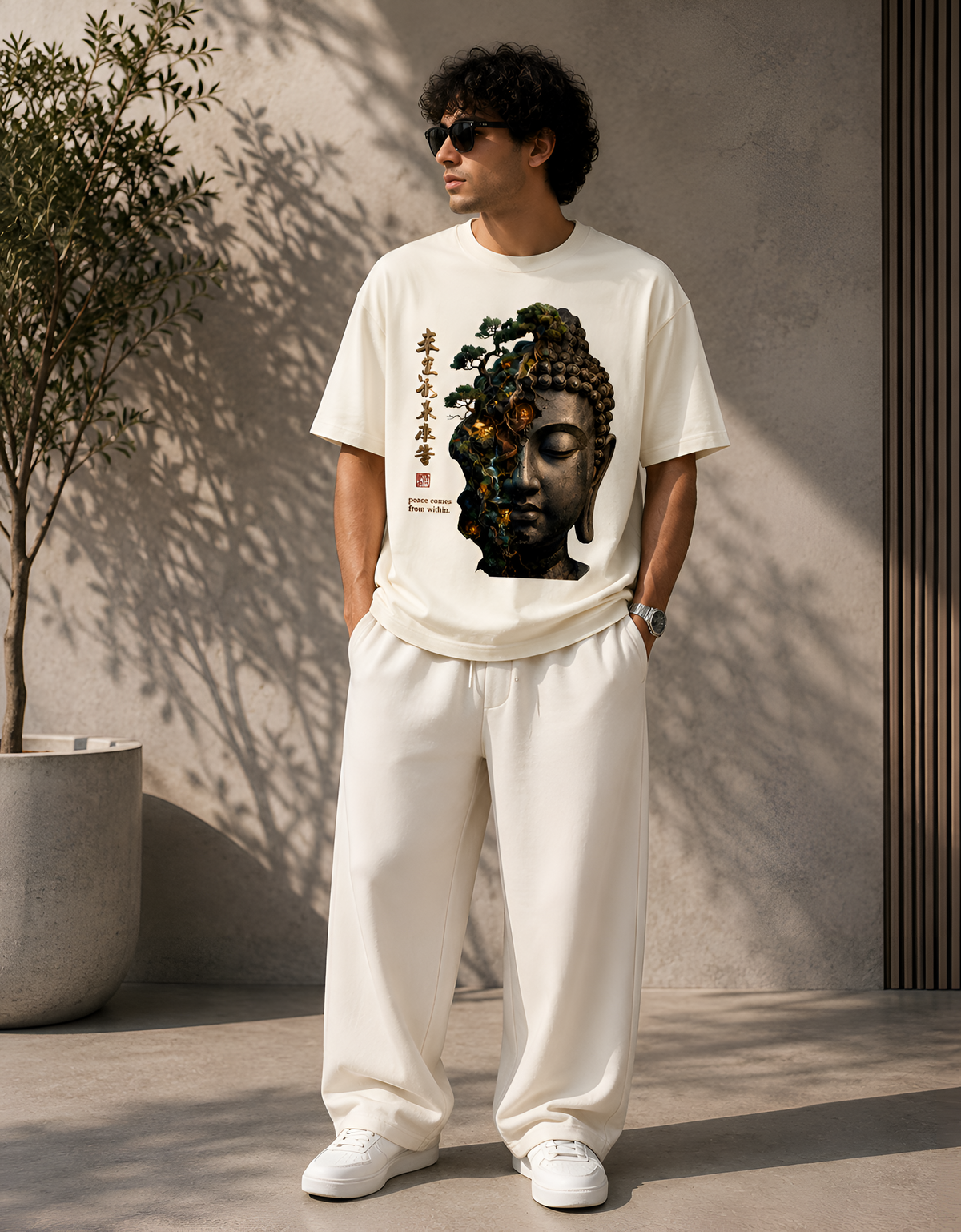 Peace Comes From Within Split Buddha Unisex Oversized T-Shirt