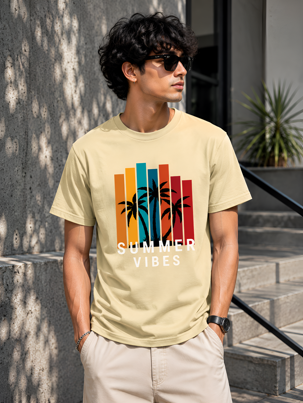 Summer Vibes Retro Palm Tree Unisex Supima T-Shirt