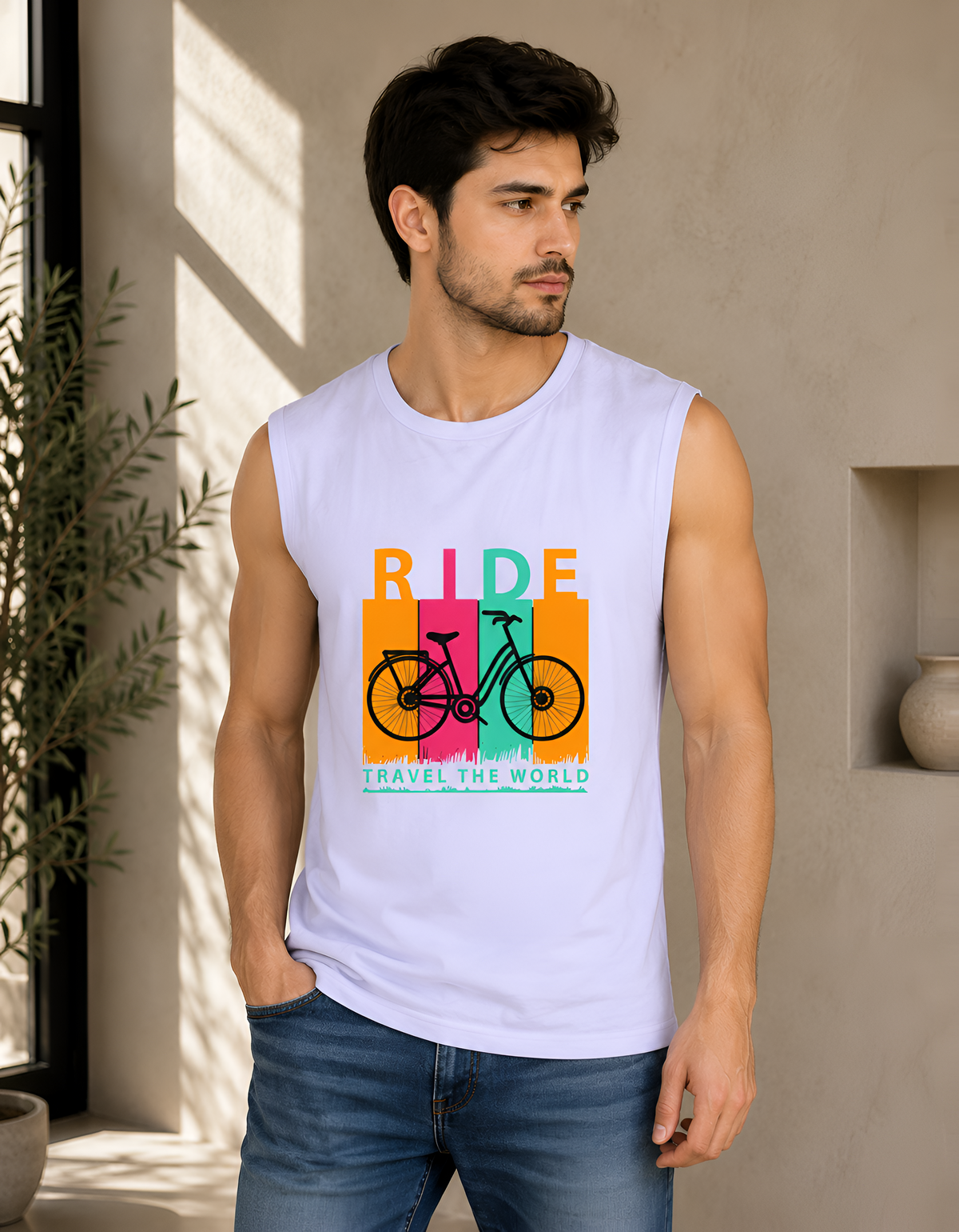 Ride Travel the World Bicycle Graphic Men's Tank Top
