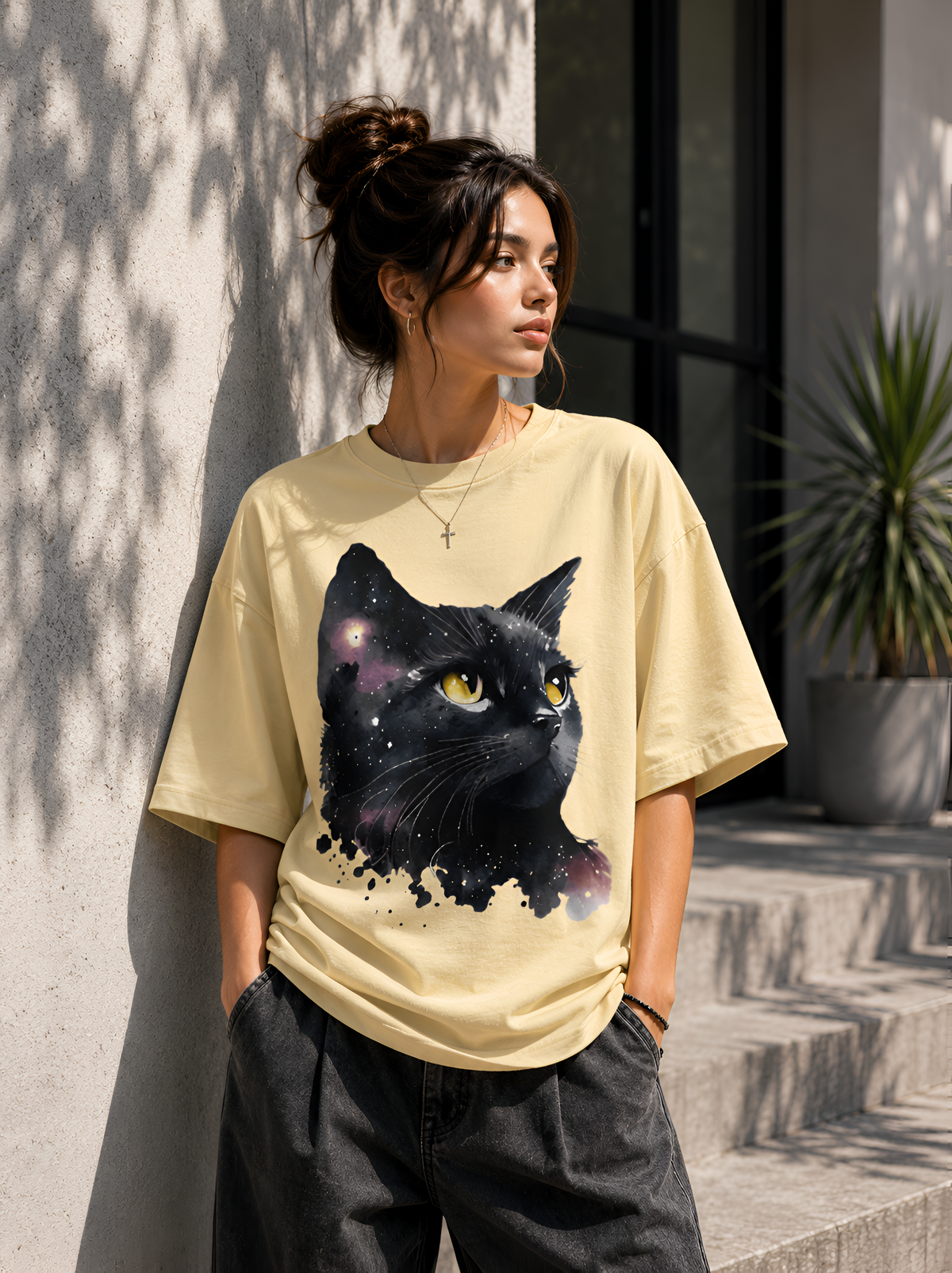 Galaxy Black Cat Unisex Oversized Standard T-Shirt