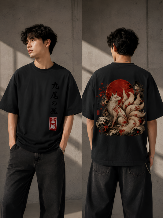 Nine-Tailed Kitsune Heavyweight Oversized Unisex Graphic Tee