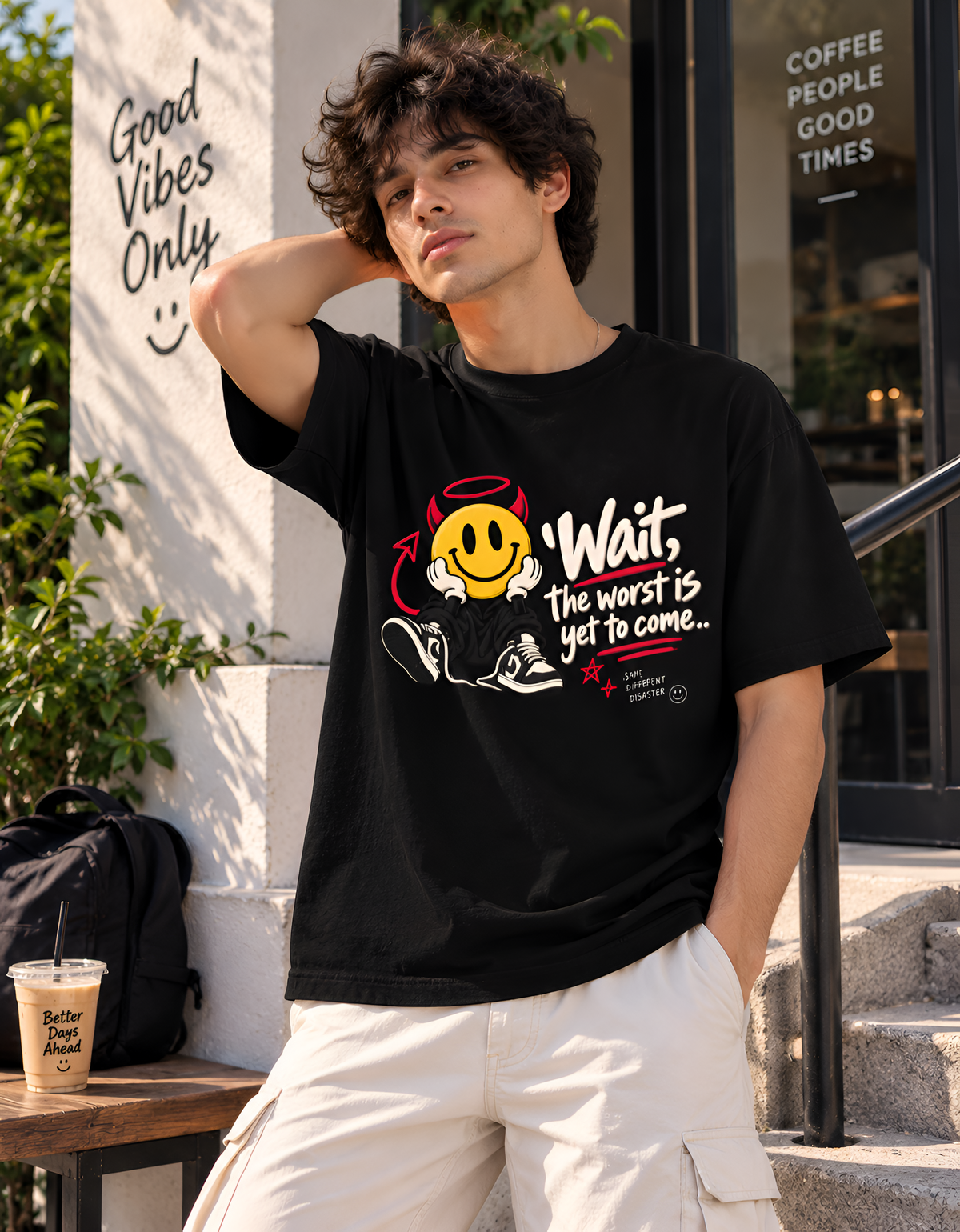 "Wait, The Worst Is Yet To Come" Devil Smiley Unisex Classic Crew T-Shirt