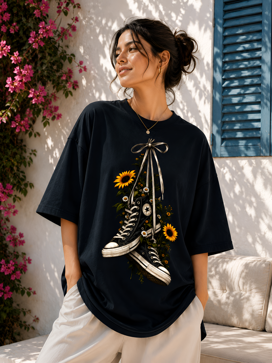 Sunflower Sneakers Unisex Oversized Tee
