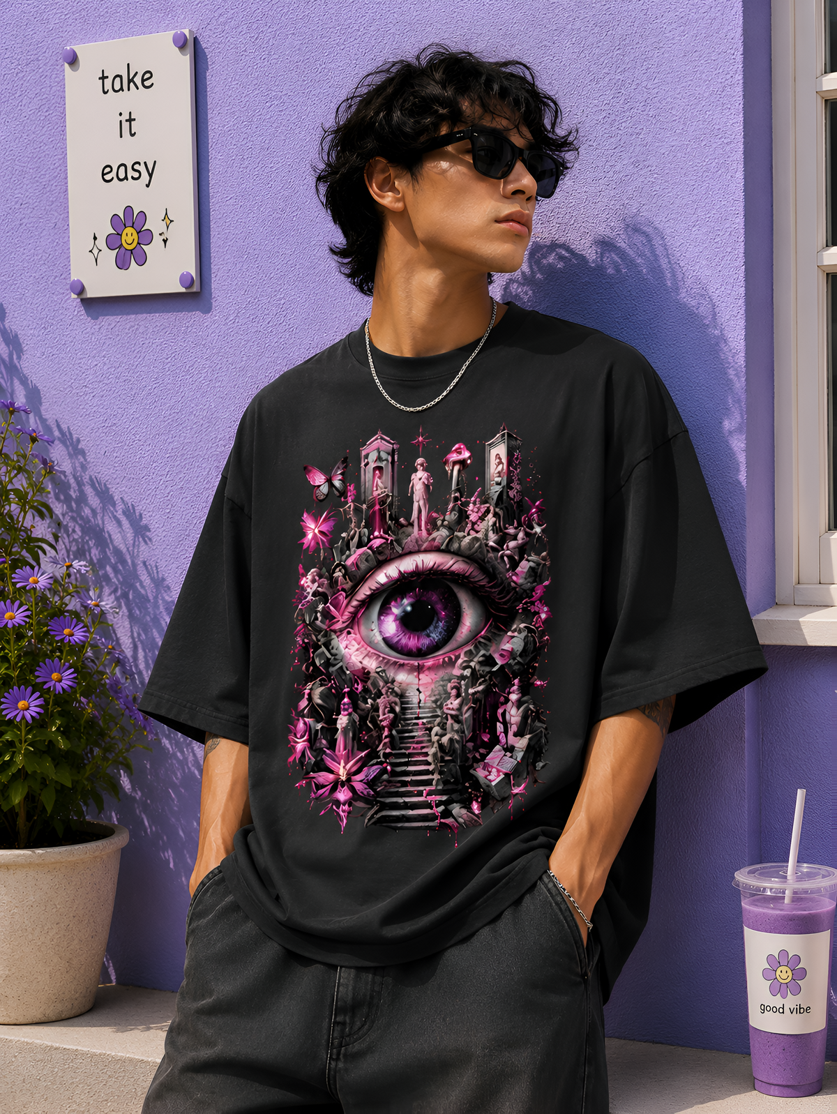 Mystic Eye Temple Royal Blue Unisex Oversized Tee