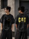 Acid Wash Black Cat Oversized Unisex Tee