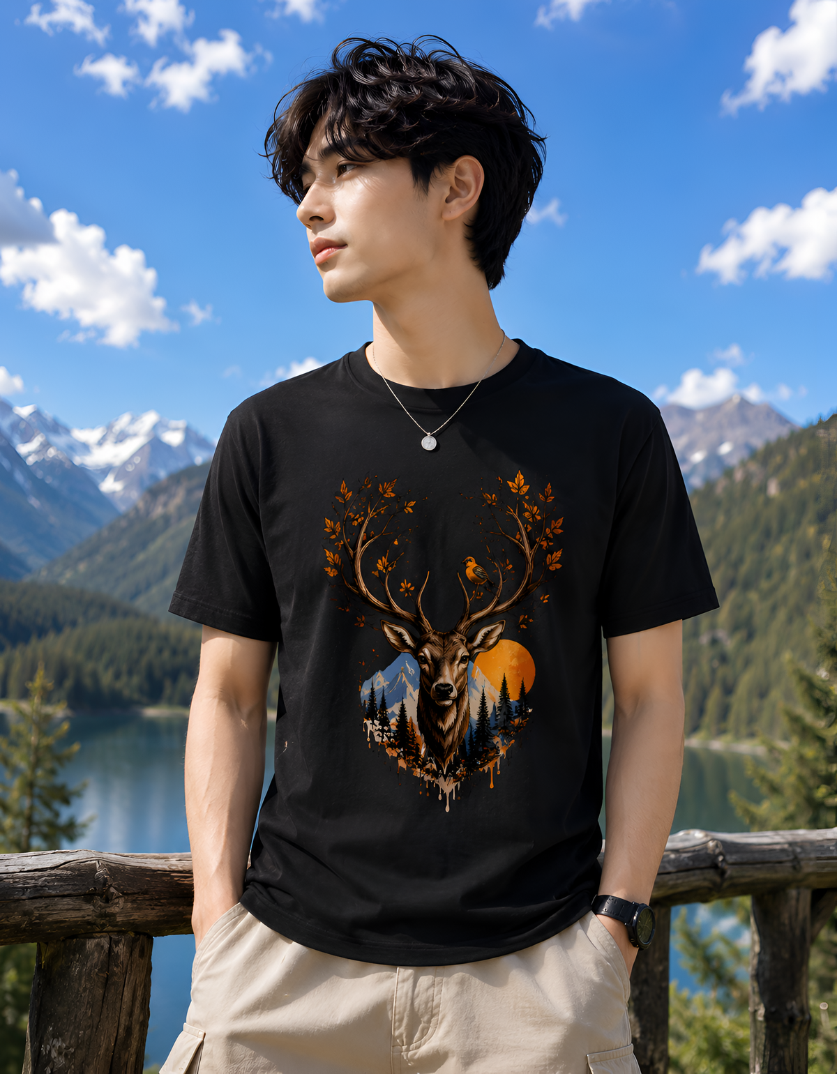 Autumn Stag Nature Graphic Unisex Tee