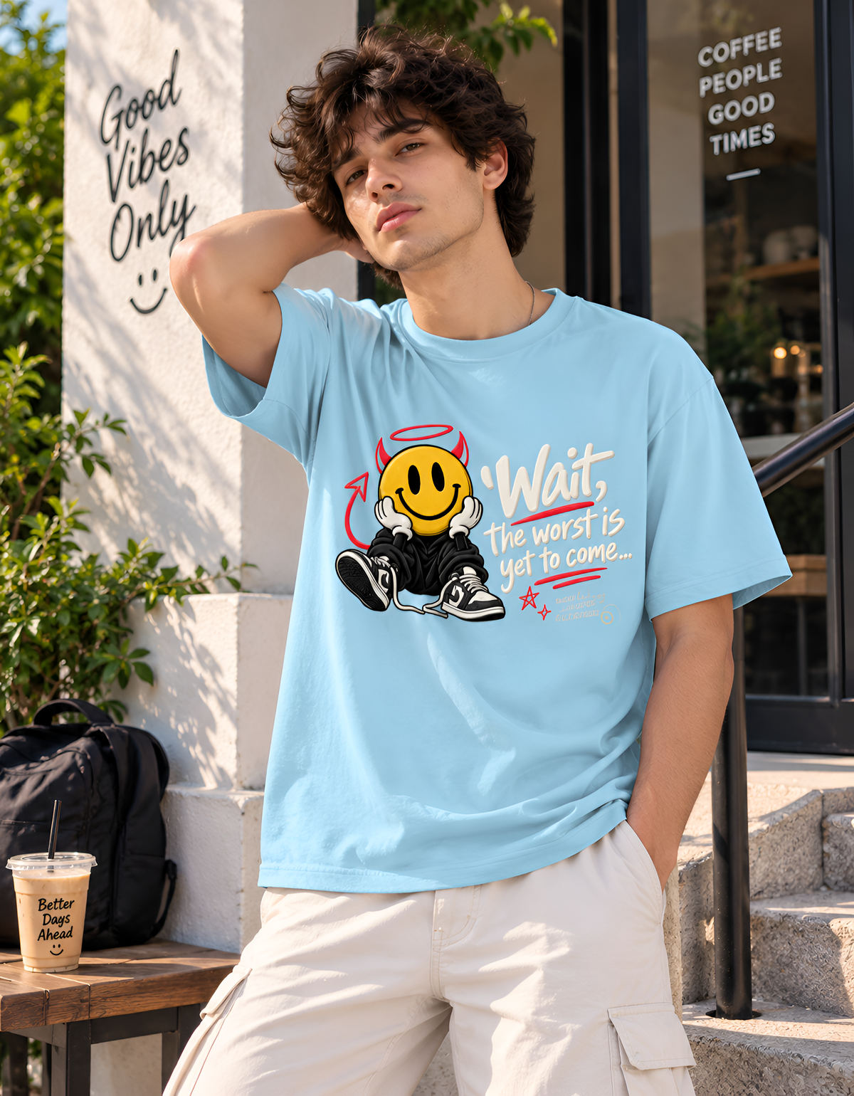 "Wait, The Worst Is Yet To Come" Devil Smiley Unisex Classic Crew T-Shirt