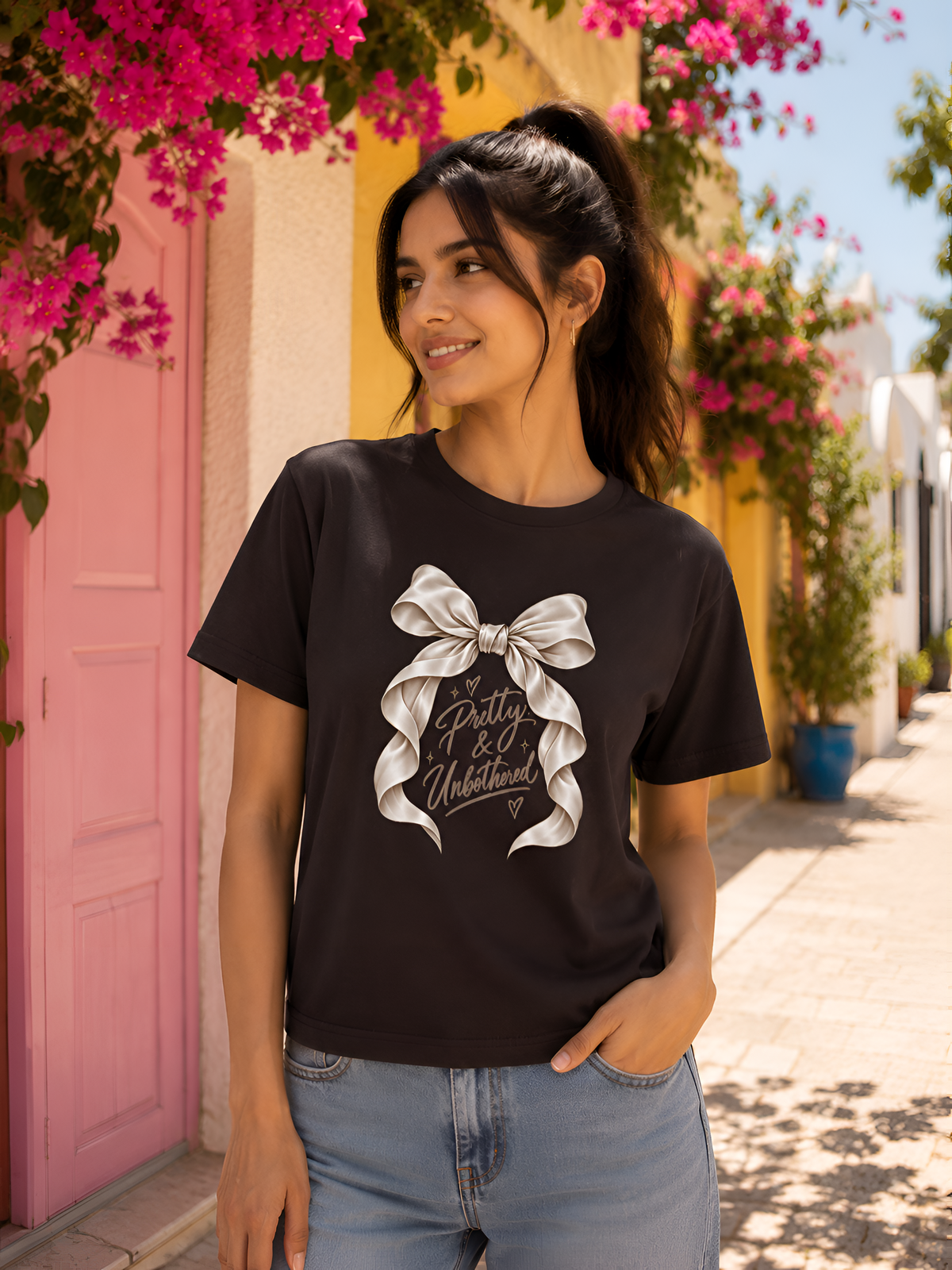 Pretty & Unbothered Bow Unisex Classic Crew T-Shirt