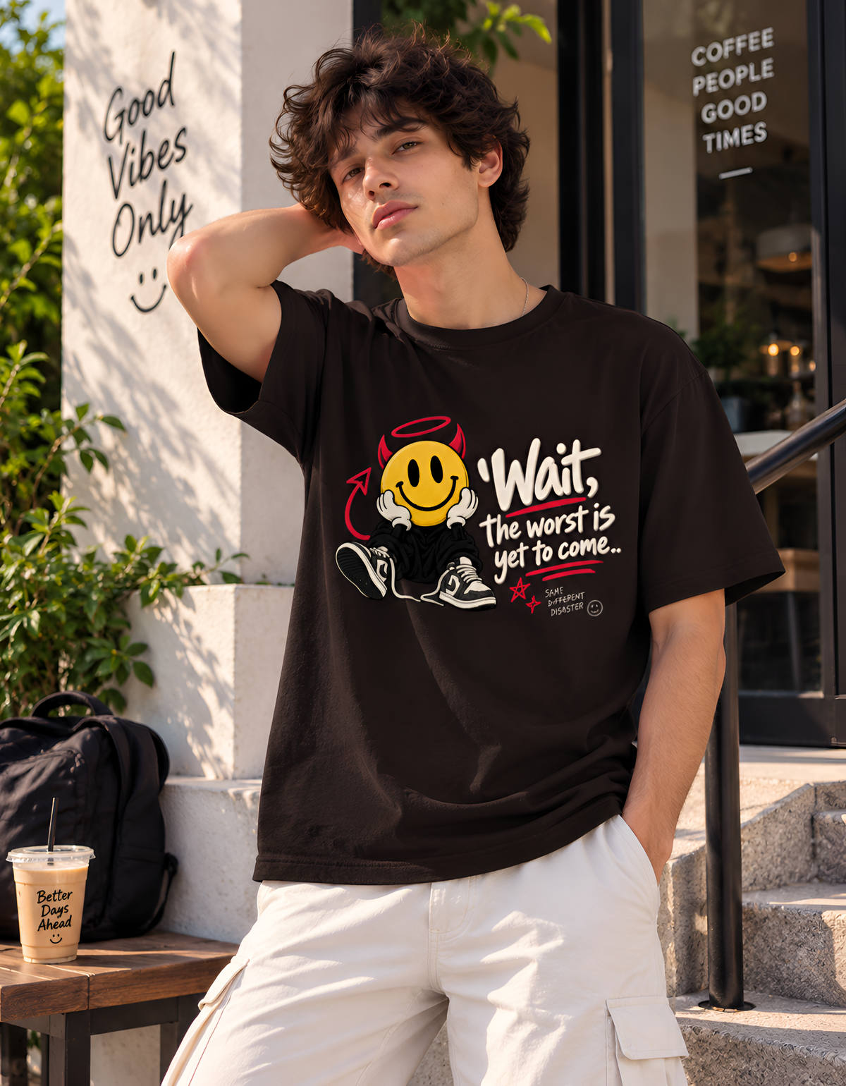 "Wait, The Worst Is Yet To Come" Devil Smiley Unisex Classic Crew T-Shirt