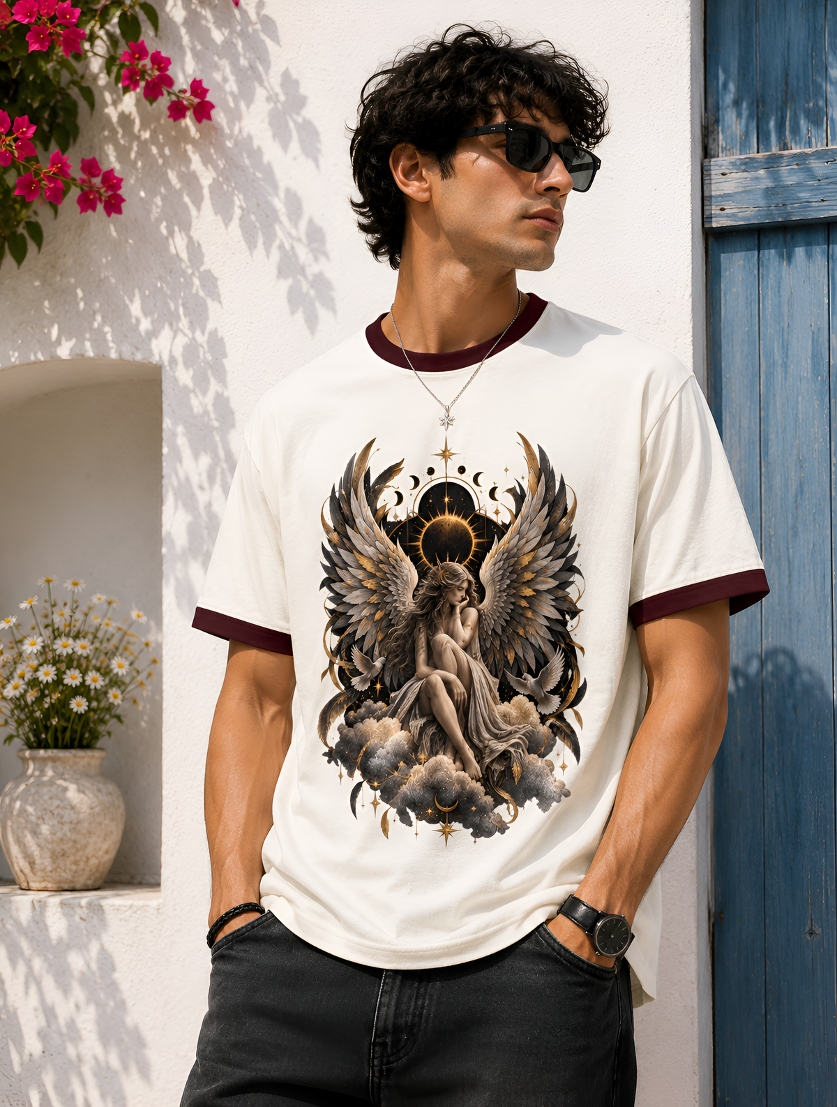 Celestial Angel Unisex Ringer T-Shirt