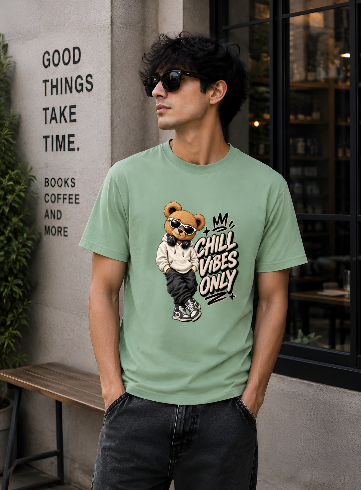 Chill Vibes Only Bear Unisex Classic Crew T-Shirt