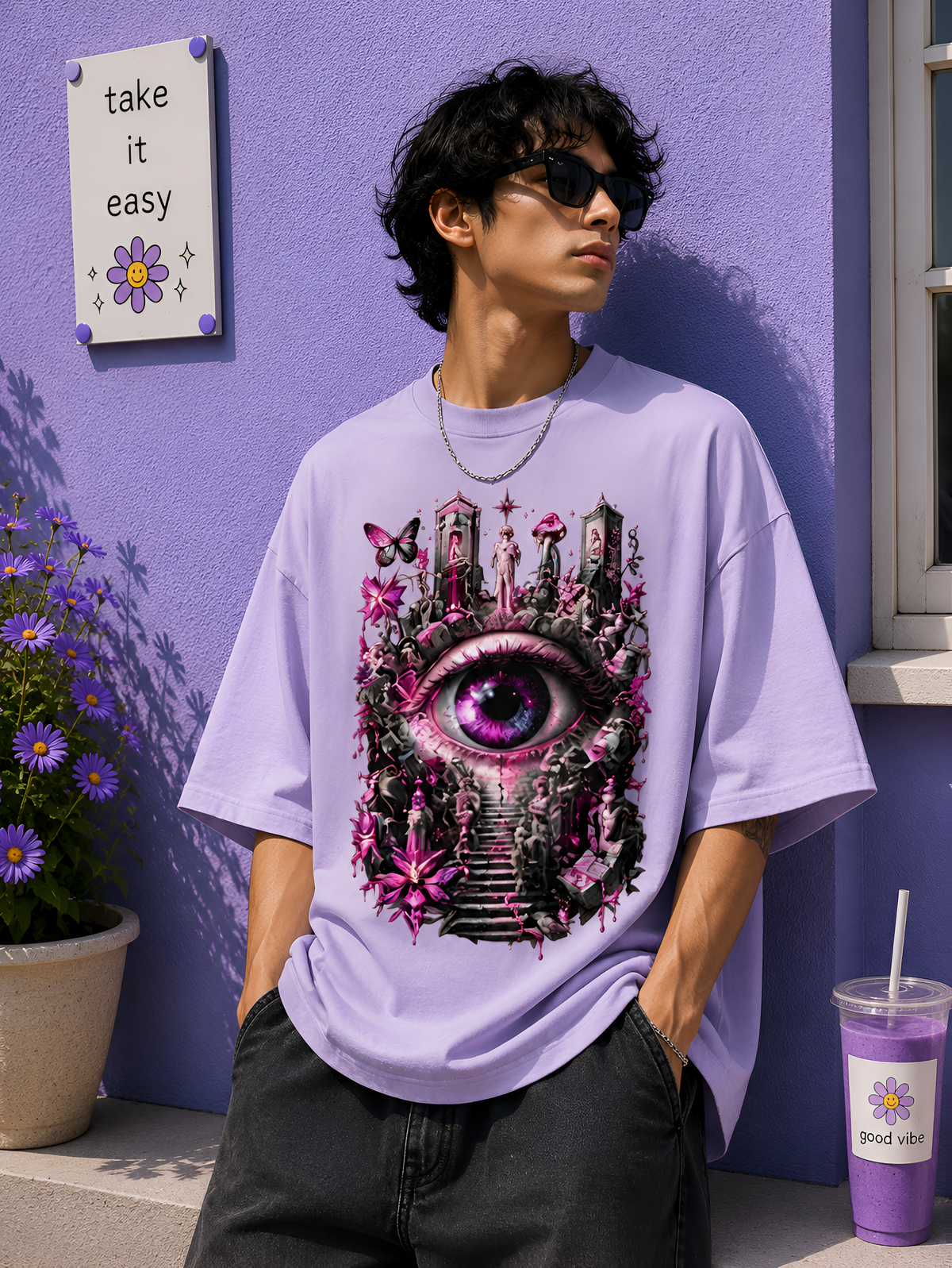 Mystic Eye Temple Royal Blue Unisex Oversized Tee