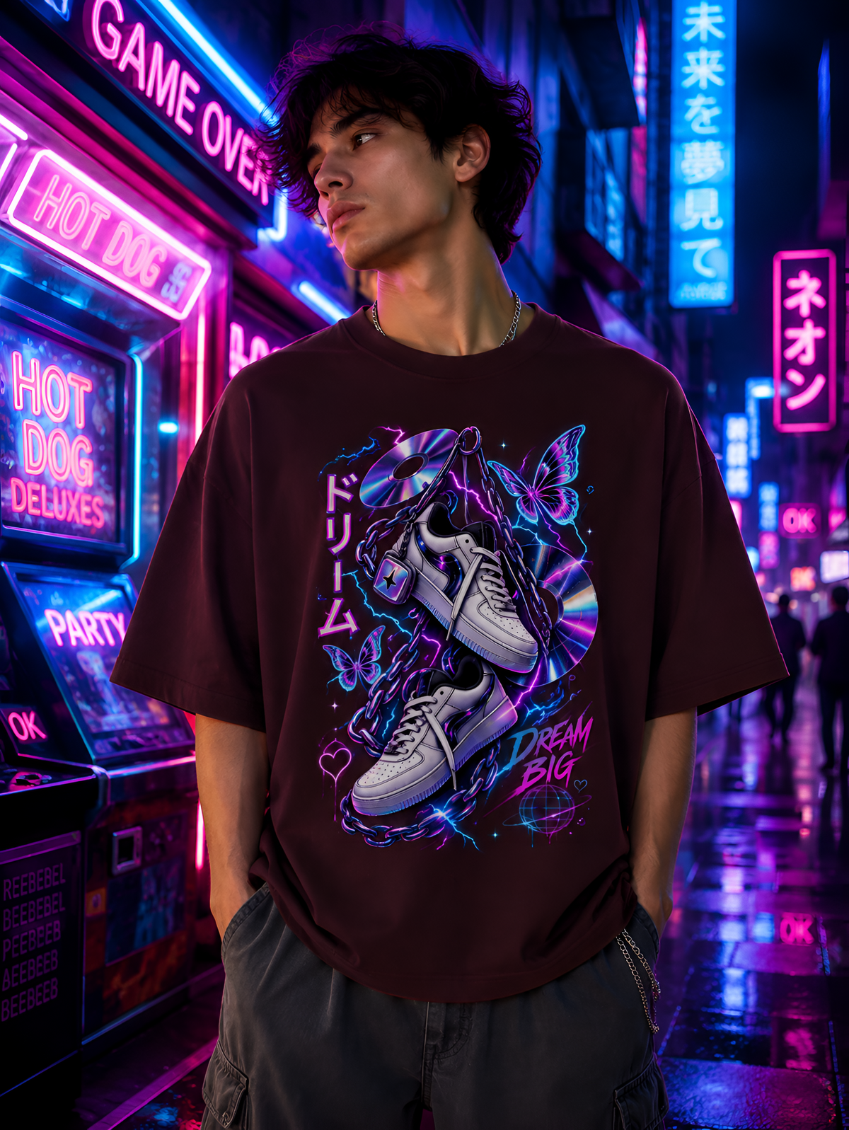Cyber Dream Y2K Puff Print Unisex Oversized Tee