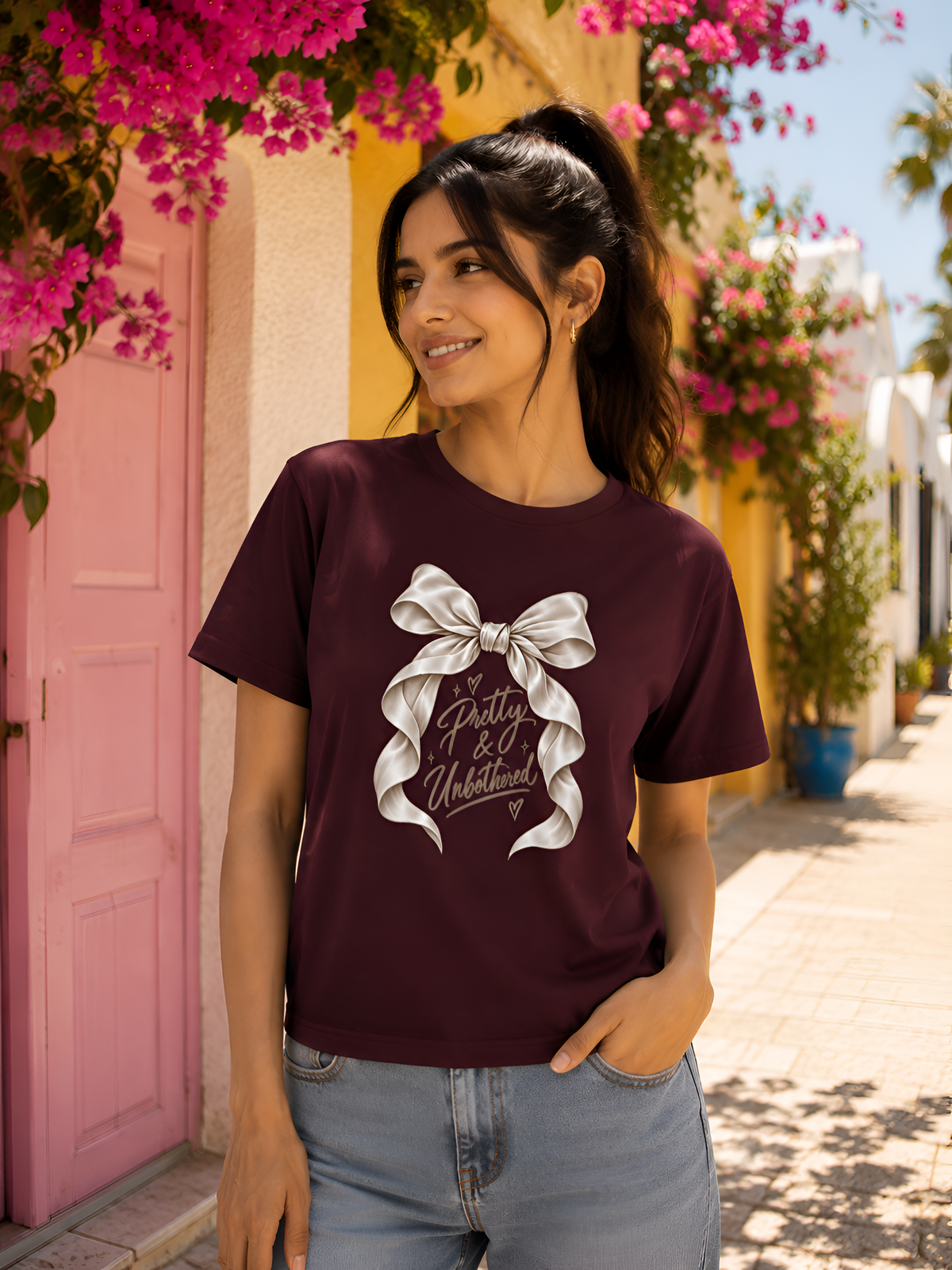 Pretty & Unbothered Bow Unisex Classic Crew T-Shirt