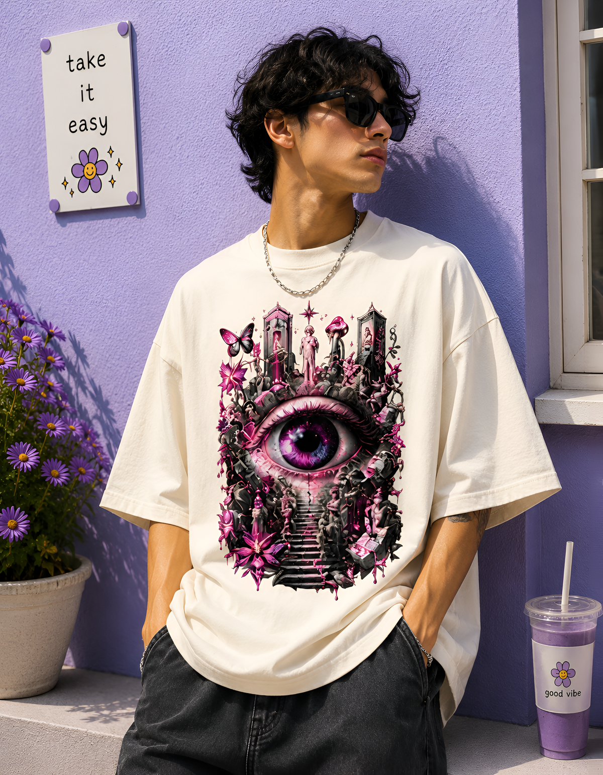 Mystic Eye Temple Royal Blue Unisex Oversized Tee