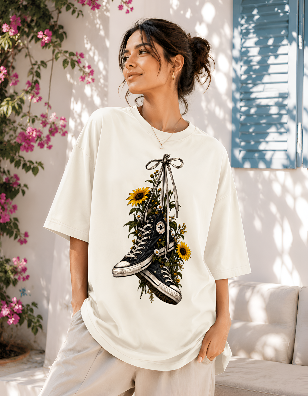 Sunflower Sneakers Unisex Oversized Tee