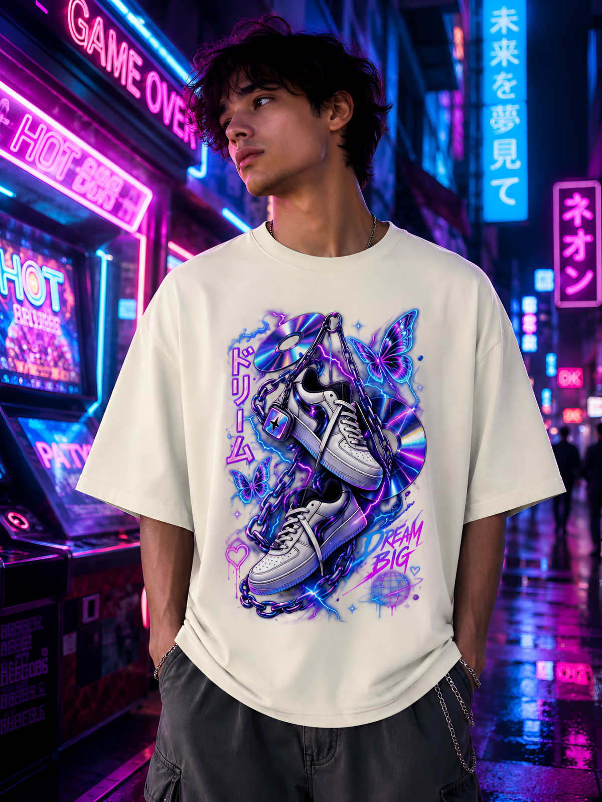 Cyber Dream Y2K Puff Print Unisex Oversized Tee