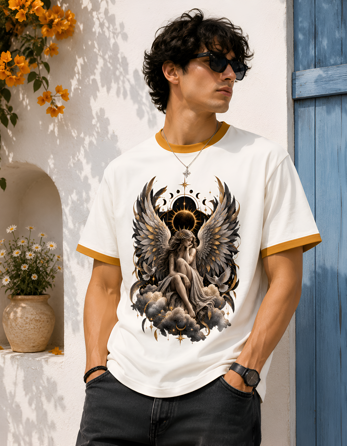Celestial Angel Unisex Ringer T-Shirt