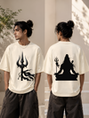 Meditating Lord Shiva & Trishul Unisex Terry Oversized Tee - Off White