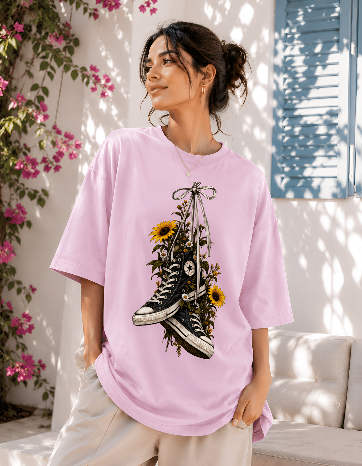 Sunflower Sneakers Unisex Oversized Tee