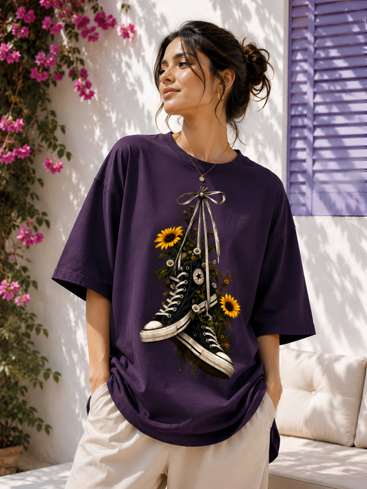 Sunflower Sneakers Unisex Oversized Tee