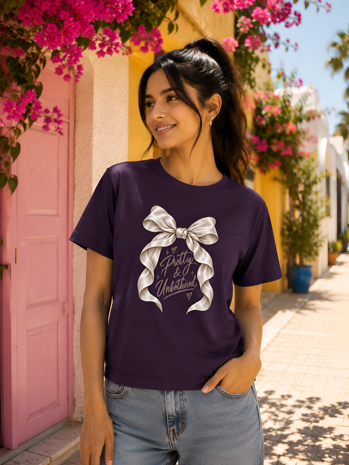 Pretty & Unbothered Bow Unisex Classic Crew T-Shirt