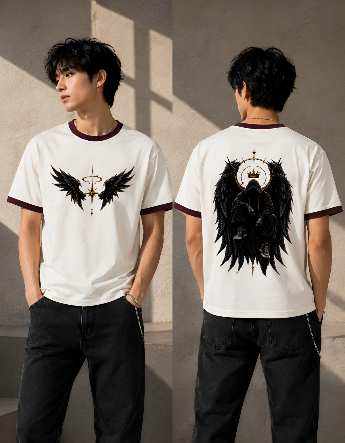 Unisex Celestial Winged Ringer T-Shirt