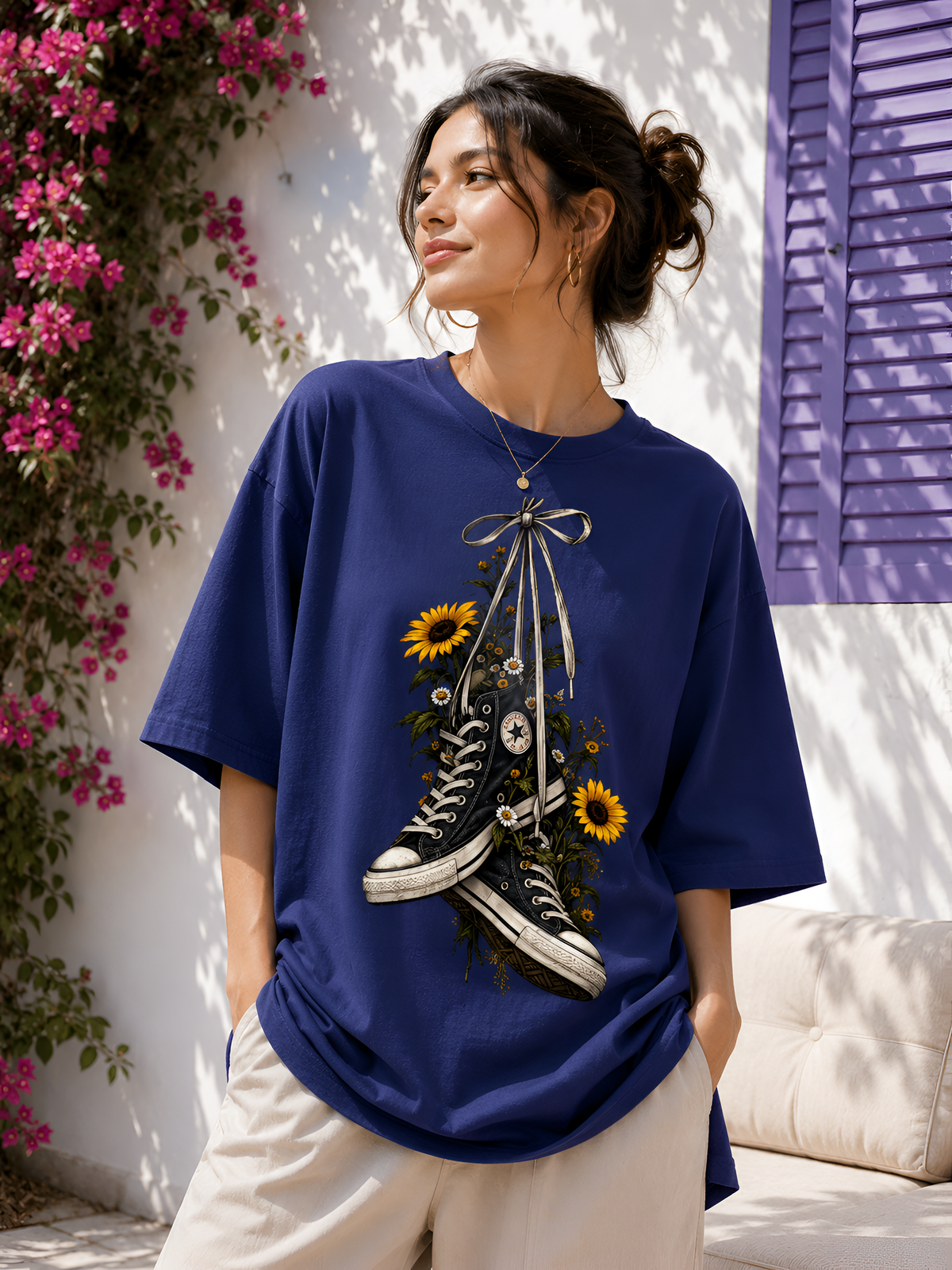 Sunflower Sneakers Unisex Oversized Tee