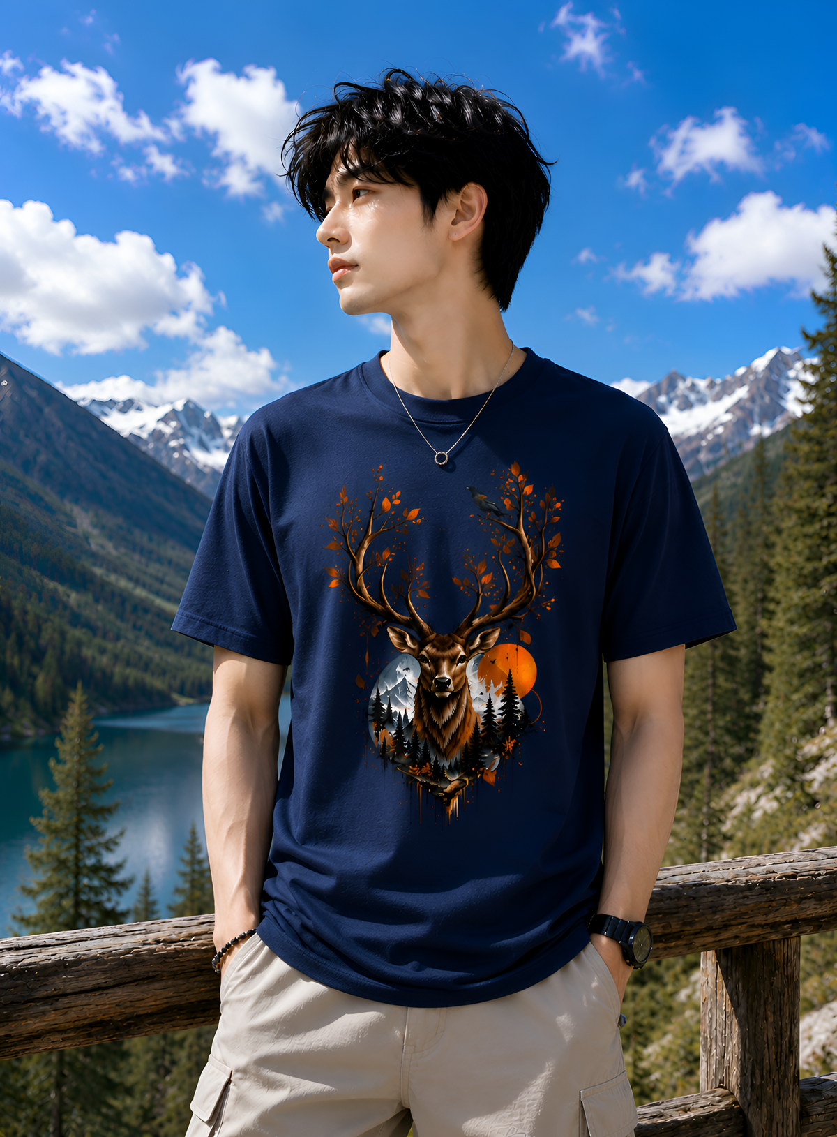 Autumn Stag Nature Graphic Unisex Tee