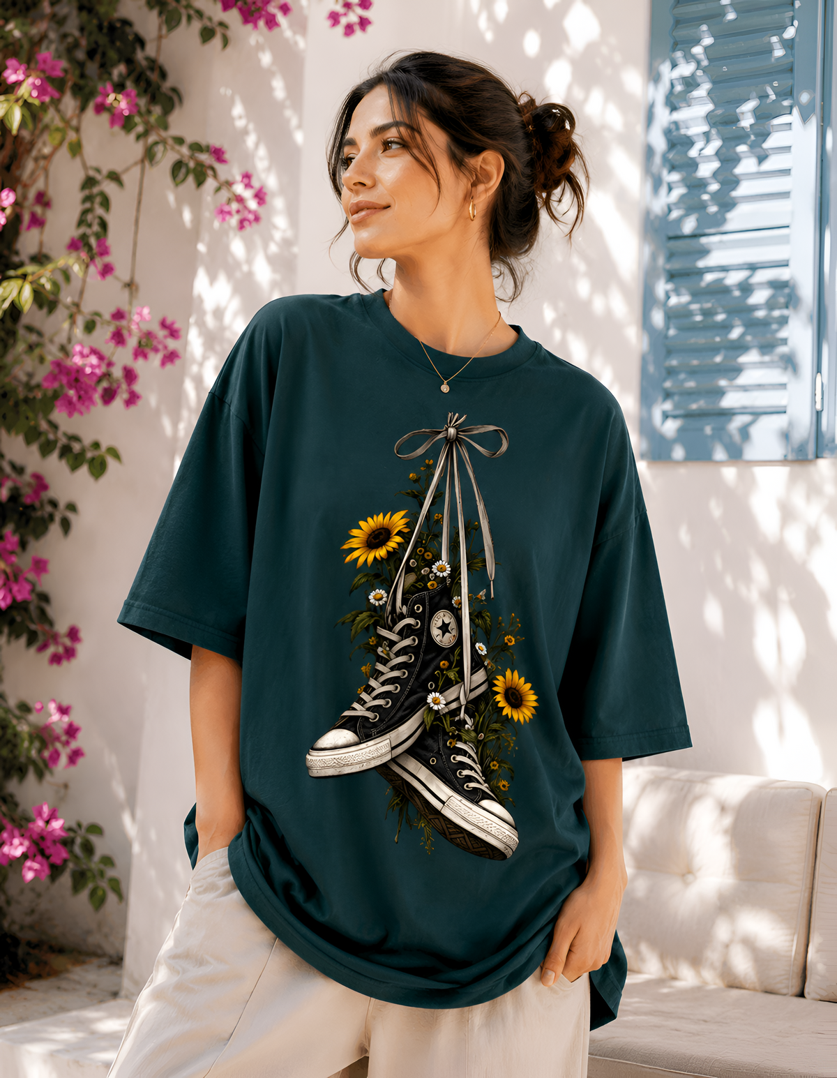 Sunflower Sneakers Unisex Oversized Tee
