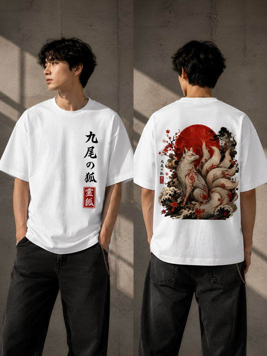 Nine-Tailed Kitsune Heavyweight Oversized Unisex Graphic Tee